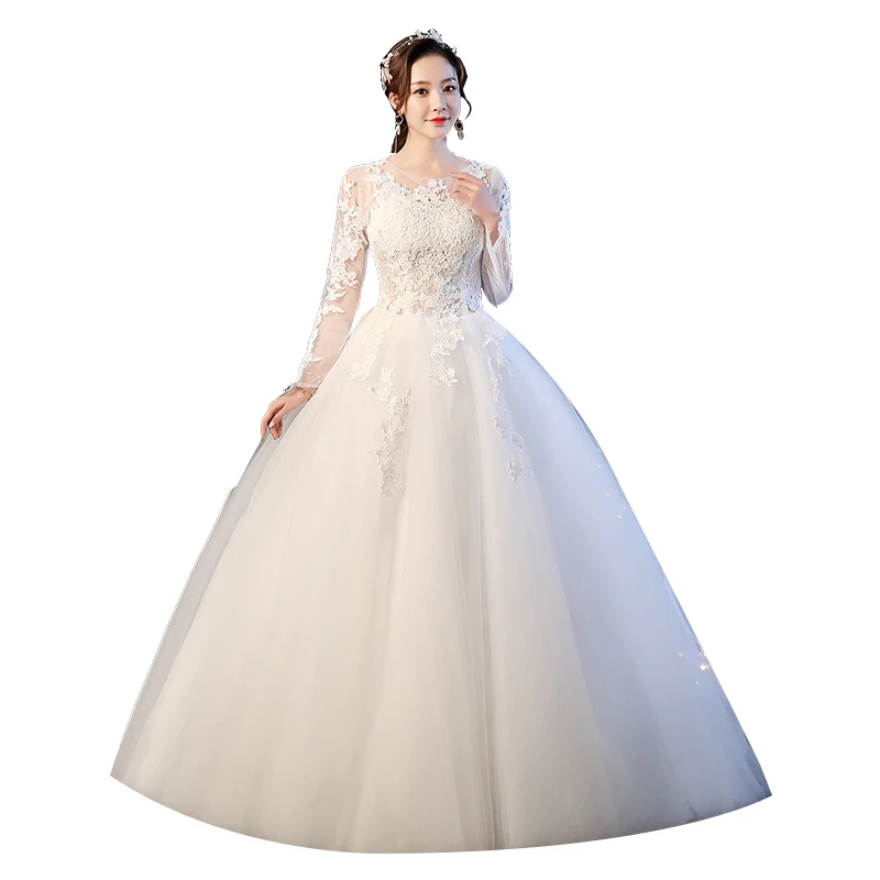 

Luxury Wedding Dress 2019 New Bride Lace Up Wedding Dress Ball Gown Long Sleeve Bridal Embroidery Dress