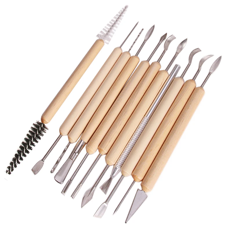 11pcs DIY Clay Craft Tools Wood Handle Wax Pottery Ceramtics Tool Clay