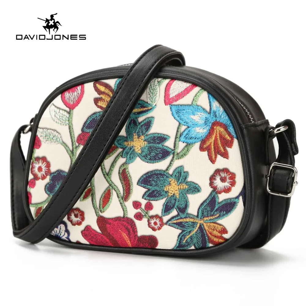

DAVIDJONES women shoulder bags pu leather female handbag small lady flower crossbody bag girl brand messenger bag drop shipping