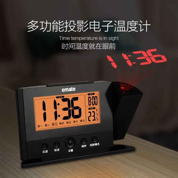 

Led Laser Projection Clock Student Creative Mute Luminous Bedroom Bedside Thermometer display electronic clock desktop