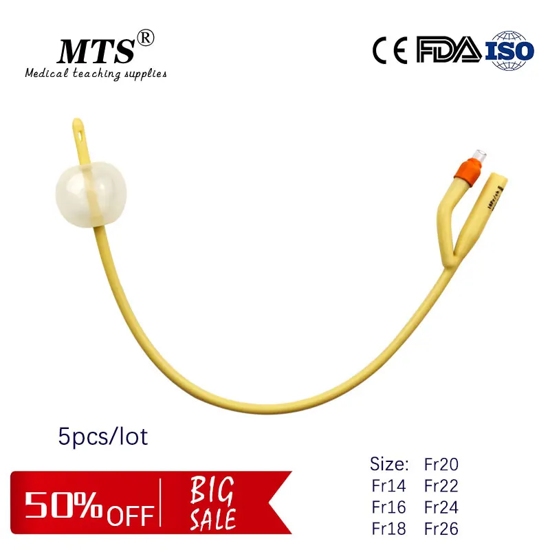 

2 way Latex Foley Catheter Silicone Coated medical sterilization disposable urinary catheter Urology Plastic Valve 5pcs