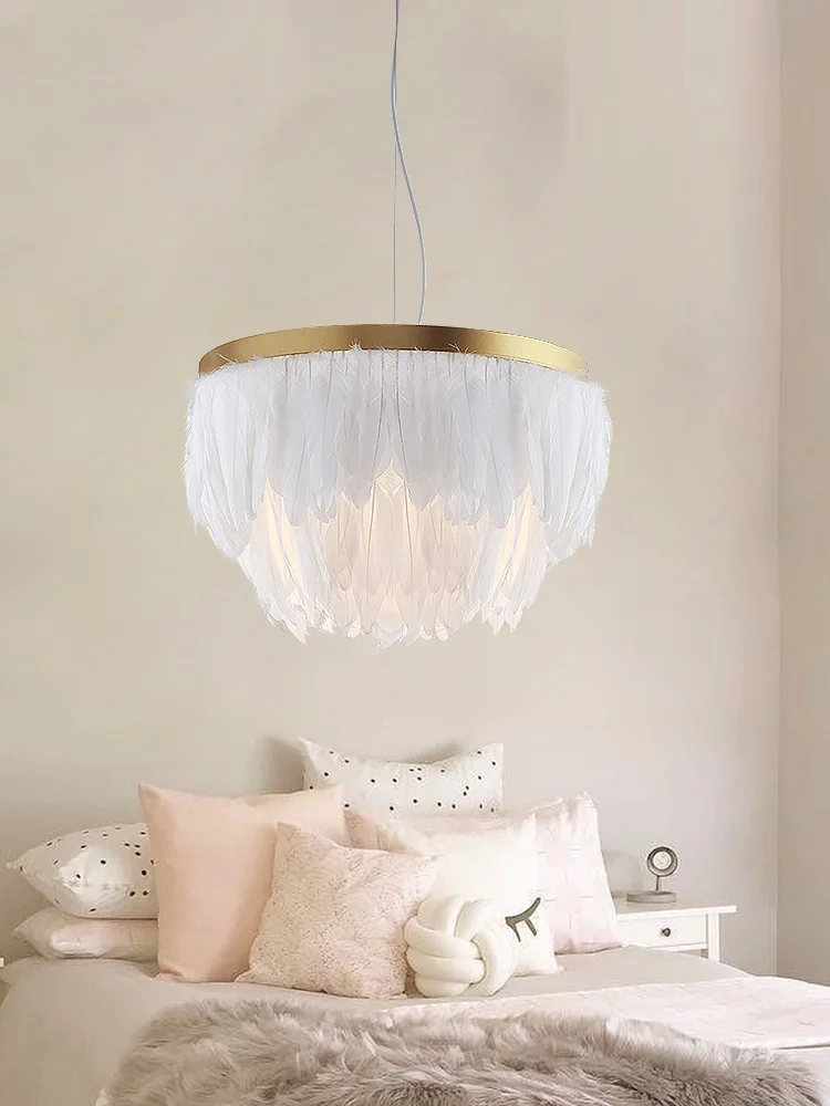 E27 Nordic Style Ceiling Light Feather Lampshade Bedroom Romantic Floor Mount 