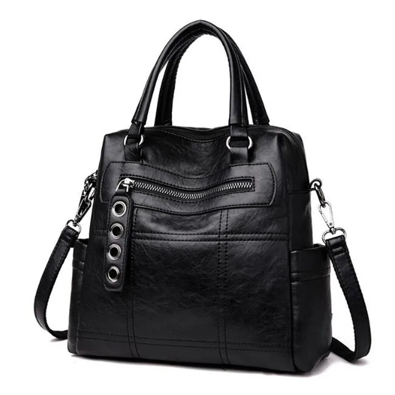 Высокое качество кожаный рюкзак женщина Новое поступление модные детали Backbag женский большой ёмкость школьная сумка - Цвет: Black