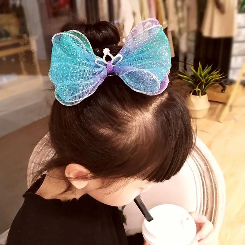 Постепенная смена цветной Марли Большая шпилька для волос с бантом Девушка Эльза Принцесса Алмазный венец волосы играть роль ребенка милые аксессуары для волос