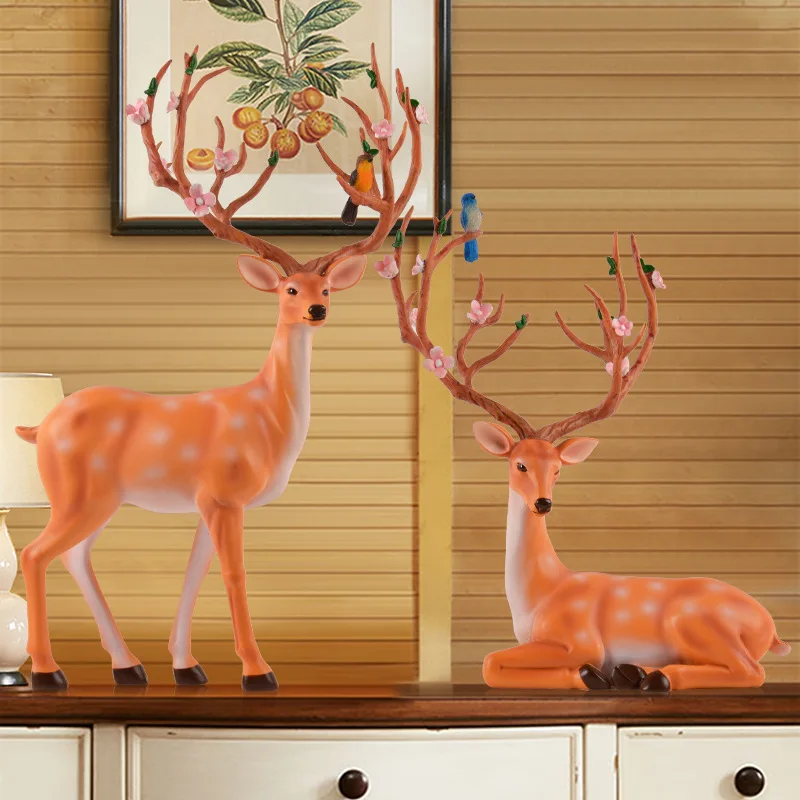 

2 Pcs Set European Style Living Room Flower And Bird Deer Resin Handicrafts Creative Gifts, Home Decoration Accessories Figurine