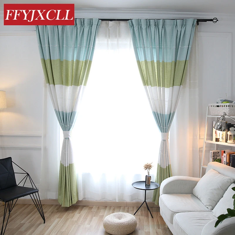 Mediterranean Cotton Linen Design Printed Striped Curtains for Living