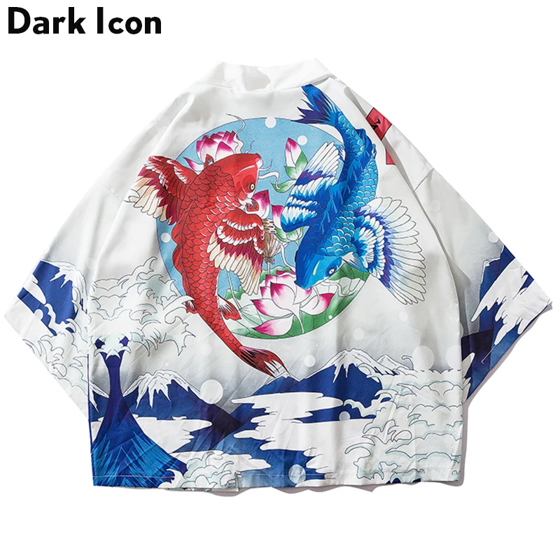 

Dark Icon Harajuku Kimono Men Open Stitch Three Quarter Sleeve Men's Shirt Street Oversized Shirts for Men