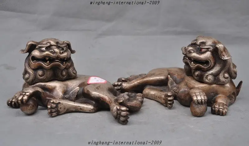 

Old Chinese Fengshui Silver Foo Dog lion Beast Statue Incense burner Censer Pair