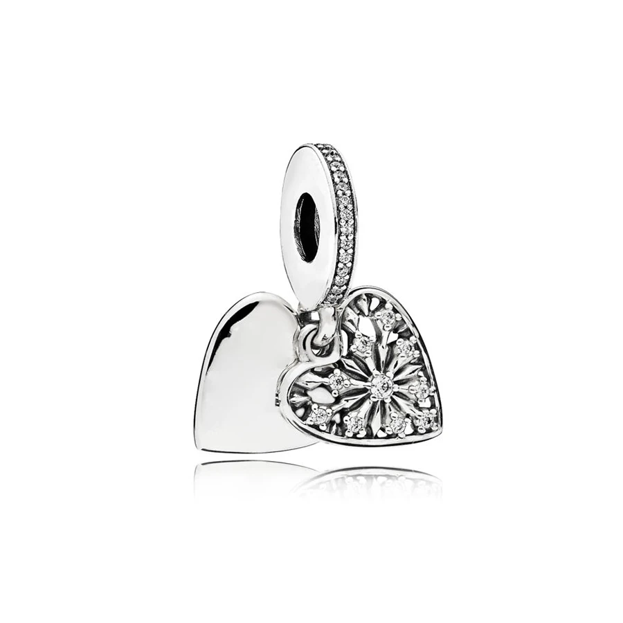 

NEW 100% 925 Sterling Silver Heart of Winter Dangle Charm Clear CZ Pendant Charms Bead For Mother Gift Bracelet DIY