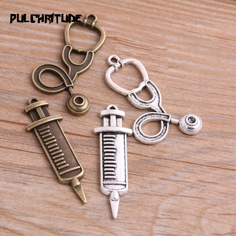 Wholesale 100pcs syringe antique silver charms pendants jewelry DIY 30*8mm