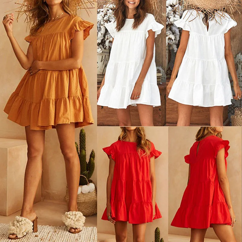 Women Casual Loose Dress Woman Summer Ruffle Cake Short Dresses Holiday Beach Party Sundress Office Ladies Homewear Vestidos