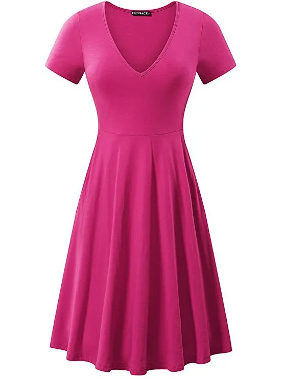 Летние Рубашка с короткими рукавами Хлопковое платье женское одноцветное, из модала Открытое платье без рукавов с v-образным вырезом ТРАПЕЦИЕВИДНОЕ праздничное платье для девочек, vestidos de fiesta, большие размеры, офисное платье - Цвет: rose