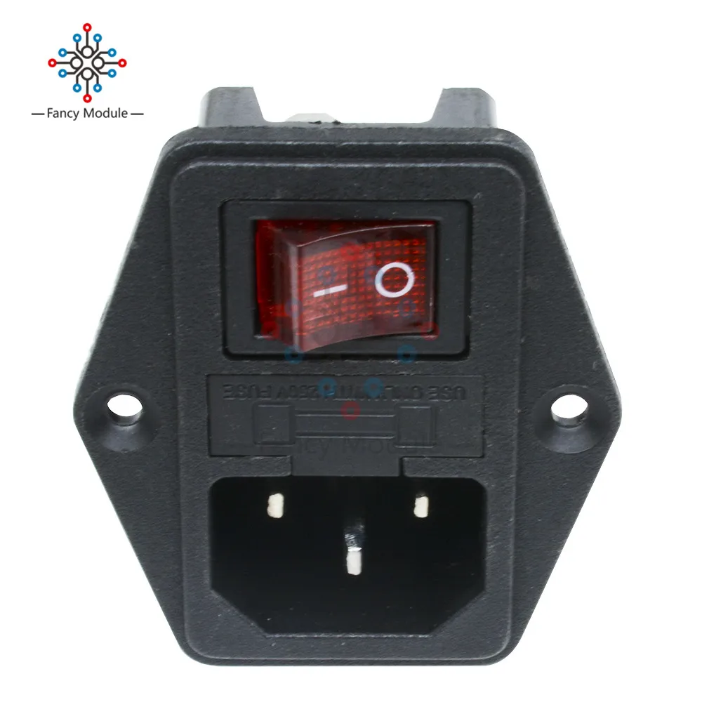 

Black Red AC 250V 10A 3 Terminal Power Socket with Fuse Holder