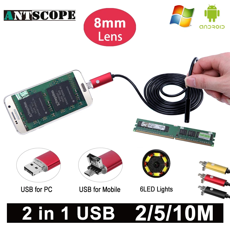 

Antscope 8mm Length HD USB Android Endoscope Camera Red 2m 5m 10m PC and Android Phones Borescope Camera Snake Tube Endoskop 40