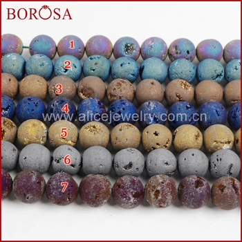 

BOROSA 16mm Round Rainbow Color Natural Stone Titanium Geode Druzy Loose Bead for Jewelry Making Drusy Beads for Jewelry LS008