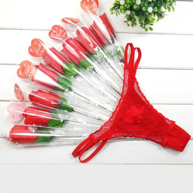 

Sexy Women Thongs G-string Ladies Thongs Mini Lingerie Underwear Packing In A Red Rose Flower Sale Christmas Valentine Gift