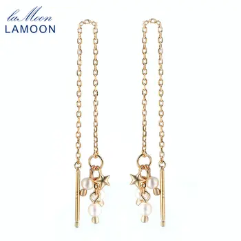 

LAMOON100% Natural Freshwater Pearl Drop Earring For Women S925 Tassel Ear Line 925 Sterling Silver Gift Fine Jewelry EI071