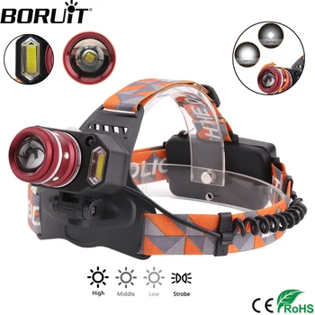 

BORUiT T6 COB LED Headlamp 4-Mode Zoomable Headlight IR Senor Body Motion Head Torch Camping Hunting Flashlight by 18650 Battery