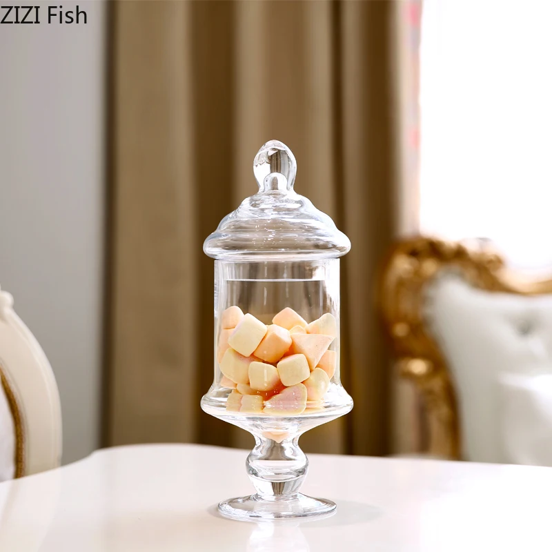 18 см Европейский стиль прозрачная стеклянная банка для конфет со стеклянной крышкой Свадебный десерт Дисплей Стенд домашний контейнер для хранения конфет