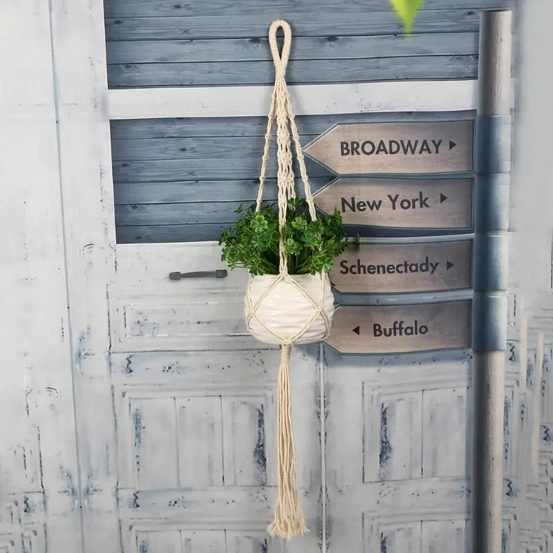 

Vintage Macrame Flowerpot Holder Knotted Flower Plant Pot Hanging Basket Holder Rope Display Lifting Rope Wall Art Home Decor