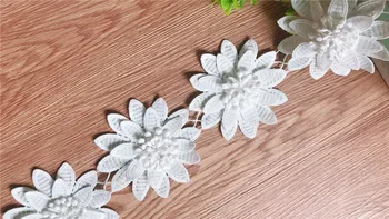 

Off White Fiber 3D Pistil Flower Embroidered Fabric Lace Trim Handmade DIY Craft For Costume Accessories ,venise watersoluble