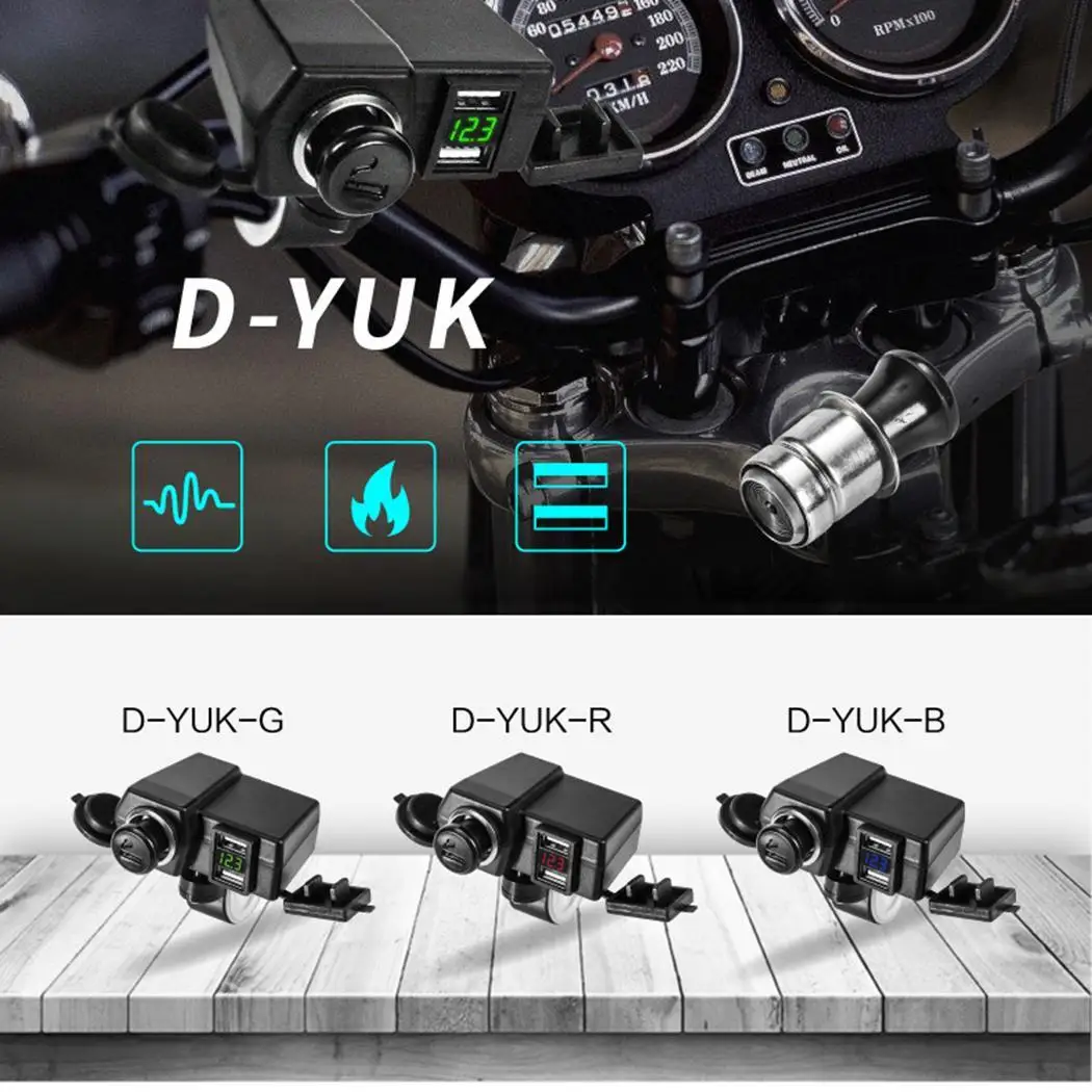 

3 in 1 Motorcycle Cigarette Lighter LED Dual USB Charging Equipment Voltmeter Clock Display Motor Phone Charger Lighter Socket