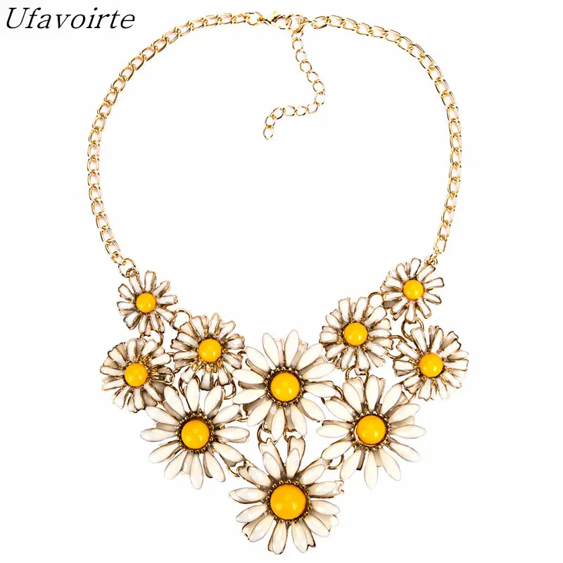 

Ufavoirte Jewelry Alloy Yellow Flowers Pendant Necklace Vintage for Women