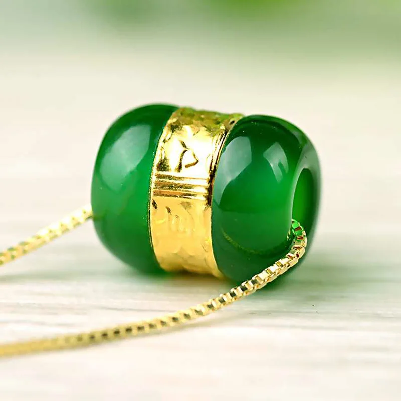Chalcedony Transfer Beads Pendant Gold Jade LuLuTong Necklace Lucky Amulet Lovers Jewelry For Men Women Gift
