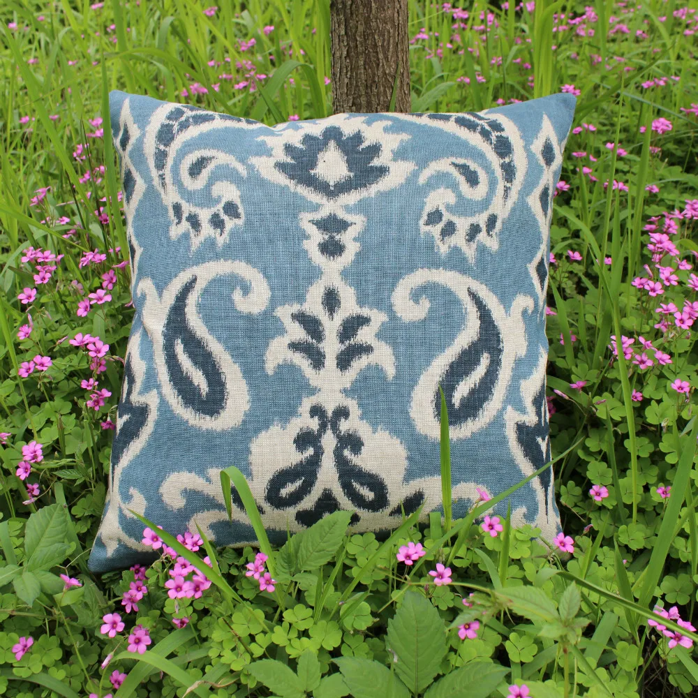 VEZO HOME printed floral vintage blue paisley linen sofa home