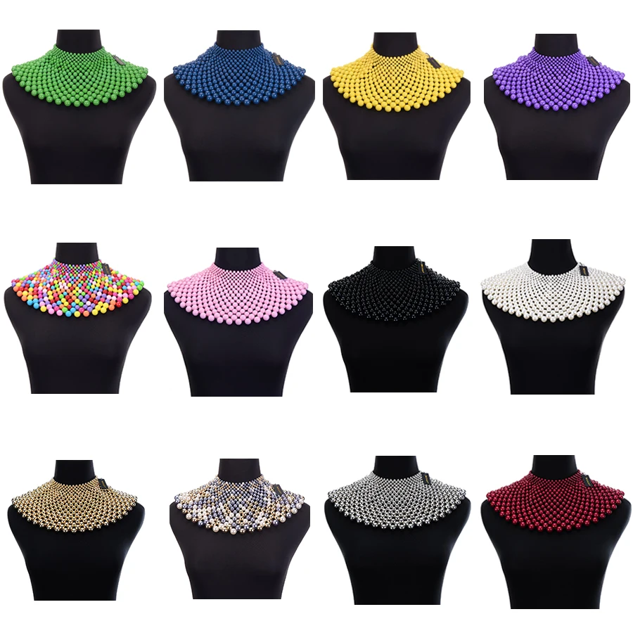 Tanie 12 kolorów Chunky komunikat naszyjnik dla kobiet na szelkach kołnierz Choker naszyjnik z pereł Maxi biżuteria moda duże biżuteria prezent kolye