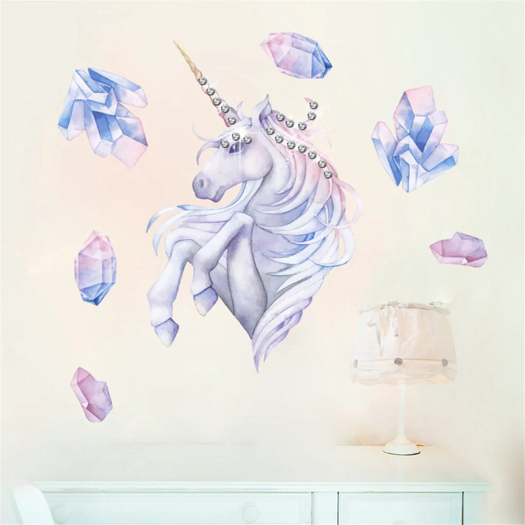 JX-LCLYL  PVC Art Vinyl Magical Unicorn Wall Stickers Decal Home Decor + Sparking Crystals