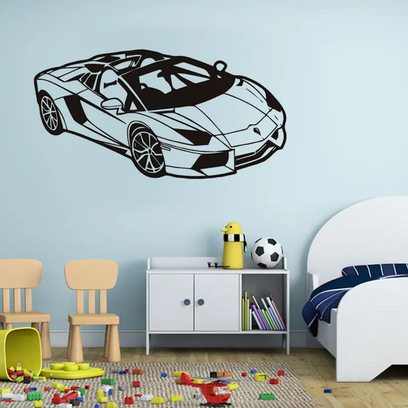 Автомобильные виниловые наклейки на стену для детской комнаты, спортивные гоночные автомобильные художественные наклейки для спальни, гостиной, украшения для дома W010