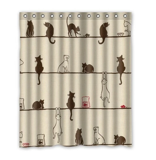 Mignon Noir Et Blanc Chats Decoration Tissu Moderne Classique Douche Personnalisee Salle De Rideau Etanche Eco Friendly 60 X 72 Aliexpress