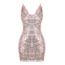 2017 Summer Club Party Spaghtti Strap Sequined Mini Dress Sexy Deep V Neck Sleevelss Backless Bodycon Women Vestidos Beach Dress