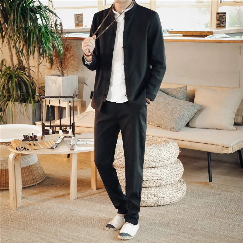  Single-breasted men jacket and pants Asian size S M L XL XXL XXXL XXXXL embroidery men two-piece se