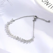 Stainless Steel Arrow Leaf Bracelets & Bangles Boho Women Link Chain Bracelet Fishbone Airplane Flat Chain Jewelry For Birthday characteristic fishbone pattern body chain for women