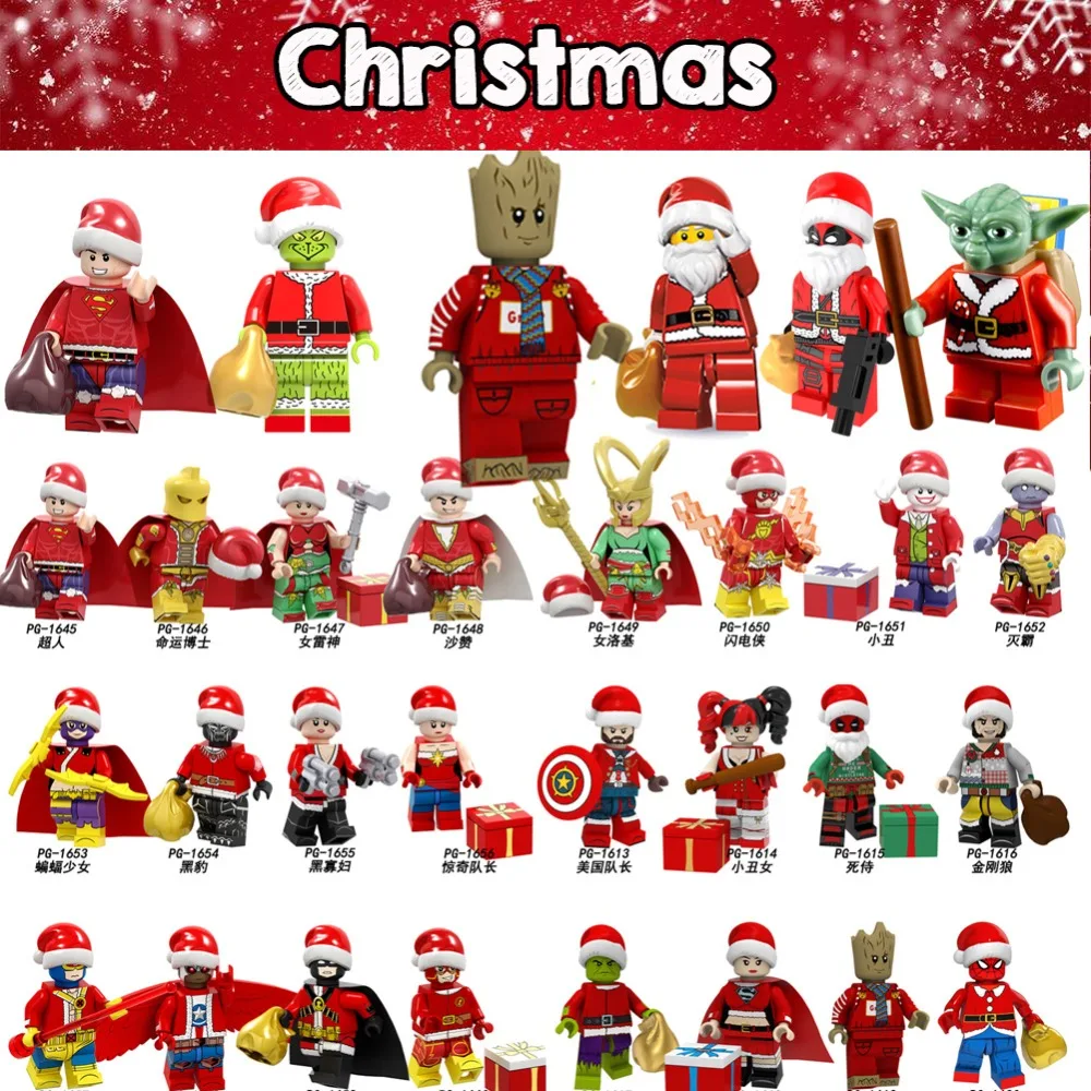 

Super Heroes Legoed Groot Avengers 3 Christmas figures Marvel Hulk Yoda Grinch Deadpool Building Blocks Children Bricks Toys