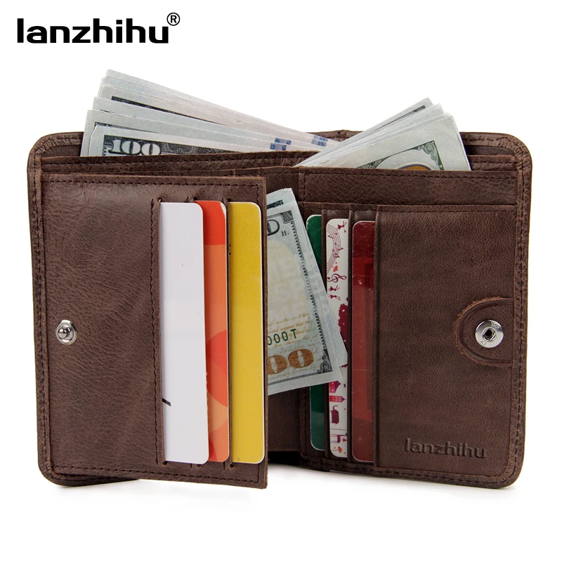 Men&#39;s RFID Blocking Genuine Leather Wallets for Men Vintage Real Leather Luxury Short Wallet ...