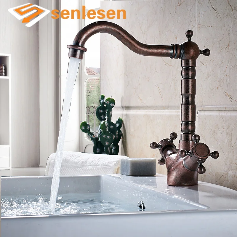 

Senlesen Basin Faucet Dual Handles Deck Mount Ceramic Hot and Ciold Water Valve Mixer Tap Para Bathroom Washing Mixer Faucets