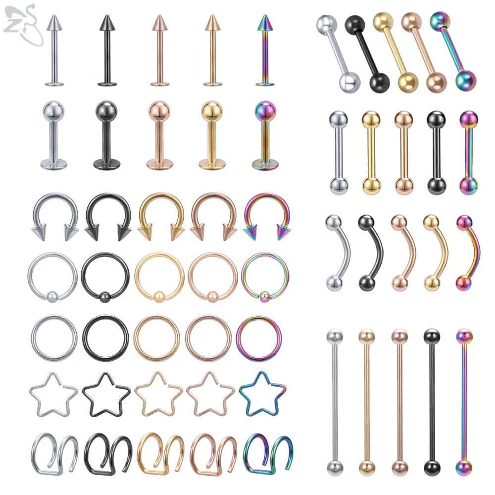 

ZS 1 Pc Stainless Steel Ear Piercing Eyebrow Lip Labret Tongue Piercing Nose Ring Long Industrial Barbell Body Piercing Jewelry