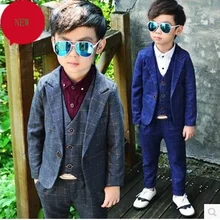 Children suit 2018 fashion children’s clothing spring and autumn boy suit performance show plaid three / piece suit