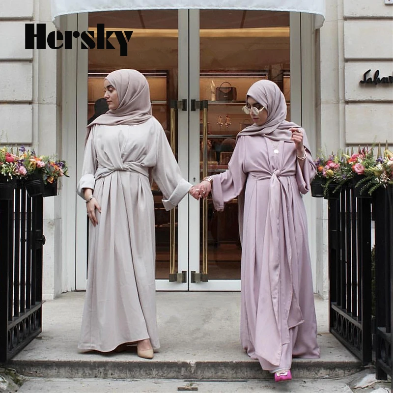 

New Fake Two-Piece Bandage Dubai Abaya Kaftan Irregular Muslim Women Dress Turkish Islamic Lady Robe Musulmane Dresses Clothing