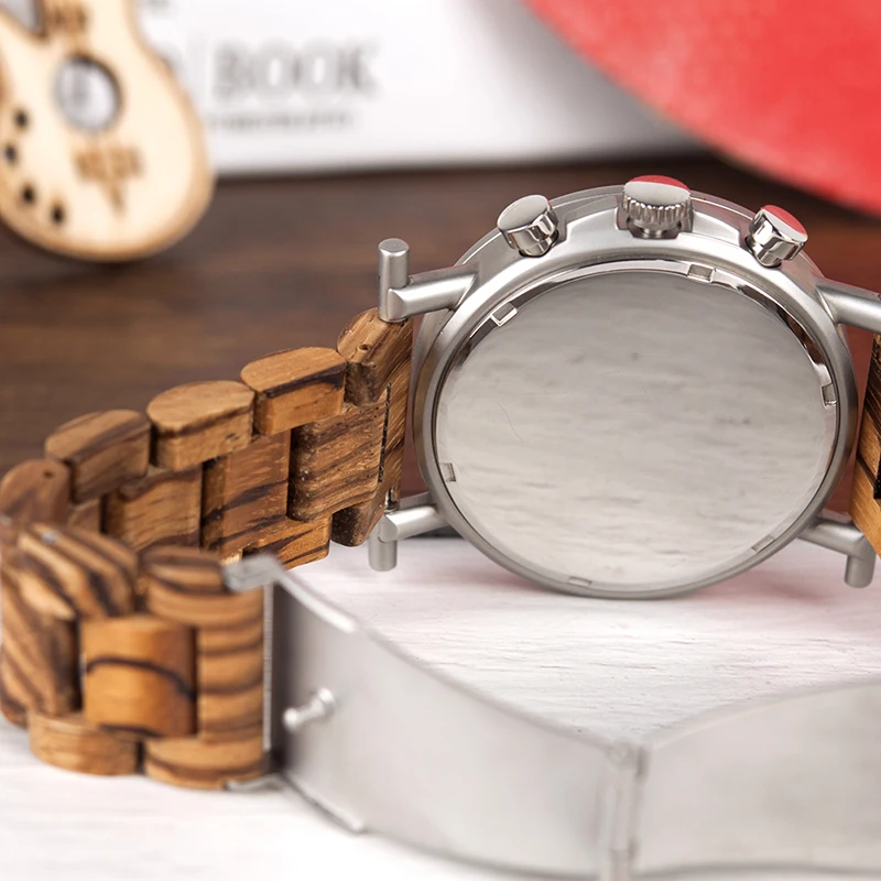 BOBO BIRD Men Watch Waterproof Wood Stainless Steel Wristwatch with Date and Multiple Time Zone relogio masculino V-R06