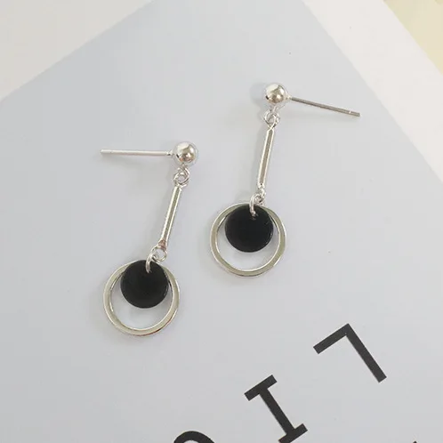 black circle slice earring 100% 925 Sterling silver Jewelry fashion Hypoallergenic Stud earrings for women gift