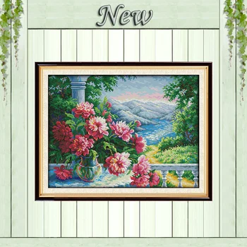 

Vase with distant mountain diy painting counted printed on the canvas DMC 11CT 14CT kits Cross Stitch embroidery needlework Sets