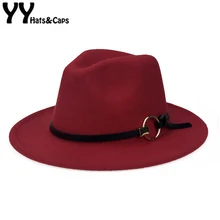 YY модные железные кольца шляпы Трилби женские Outback Fedora Весенняя Смешанная шляпа флоппи Клош с широкими полями джазовые кепки Мужские фетровые шляпы 18131