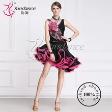 Высокая-конец черный сверкающий кристалл Костюмы для латиноамериканских танцев танцевальный костюм для взрослых l-14503