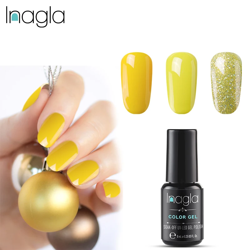 Inagla 8ML Yellow Series Pure Color Gel Nail Polish Long Lasting 20 Colors UV LED Varnish Lacquer Soak Off Enamel | Красота и