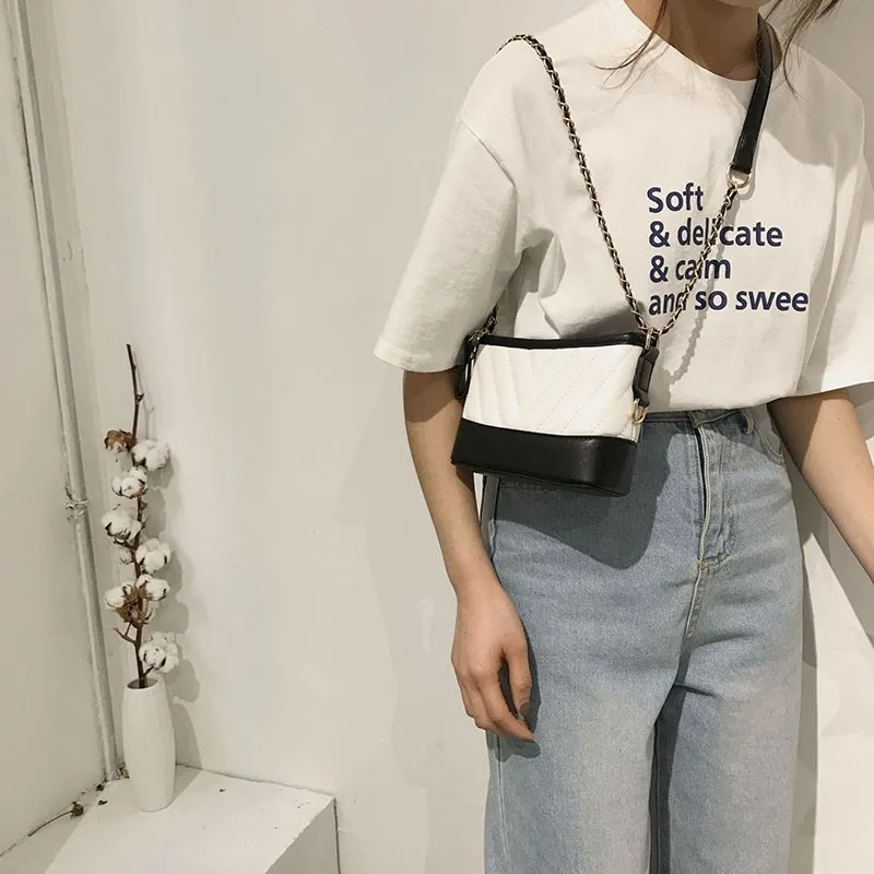 

2019 New Summer Luxury Handbags Women Panelled Messenger Bags Female Crossbody Bags For Woman Bucket Chain Shoulder Bag OC566
