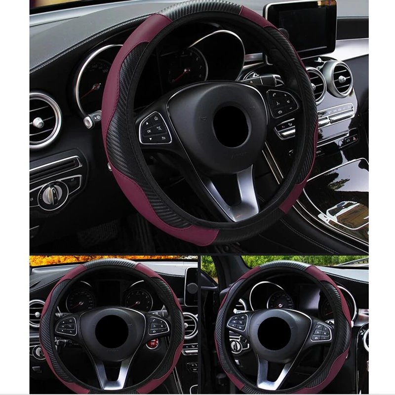 Car Steering Wheel Cover Breathable PU Leather Wheel Cover Auto Decoration Carbon Fiber Steering Wheel Cover Cubre Volante Auto - Color Name: White